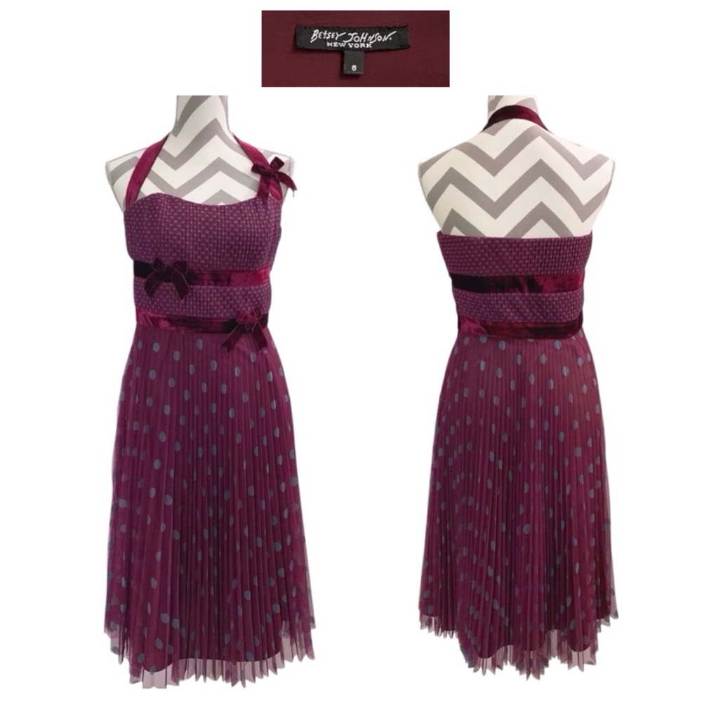 NWOT BETSEY JOHNSON 💋Dark Purple Burnout Aqua Polka Dot Halter Strap Dress